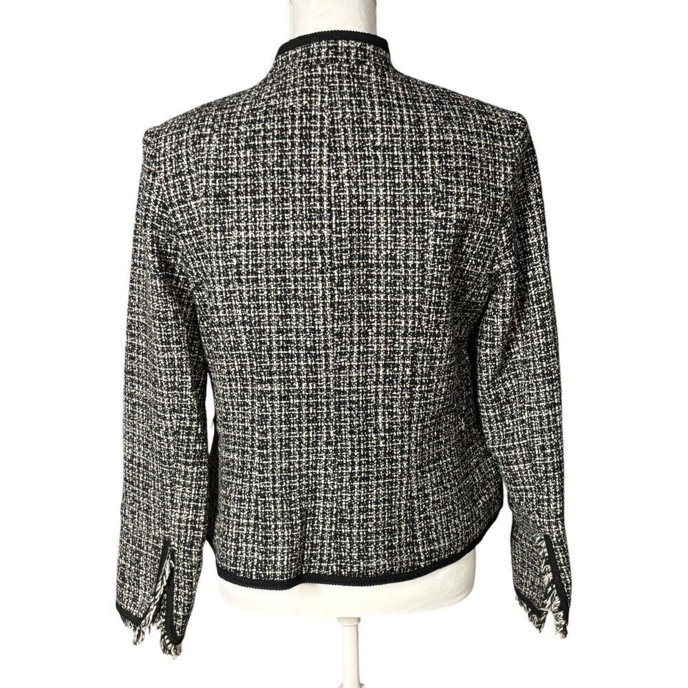 Vintage Harold’s Tweed Blazer Size 10 Pockets Wool Blend Black Fringe Workwear - Picture 4 of 12